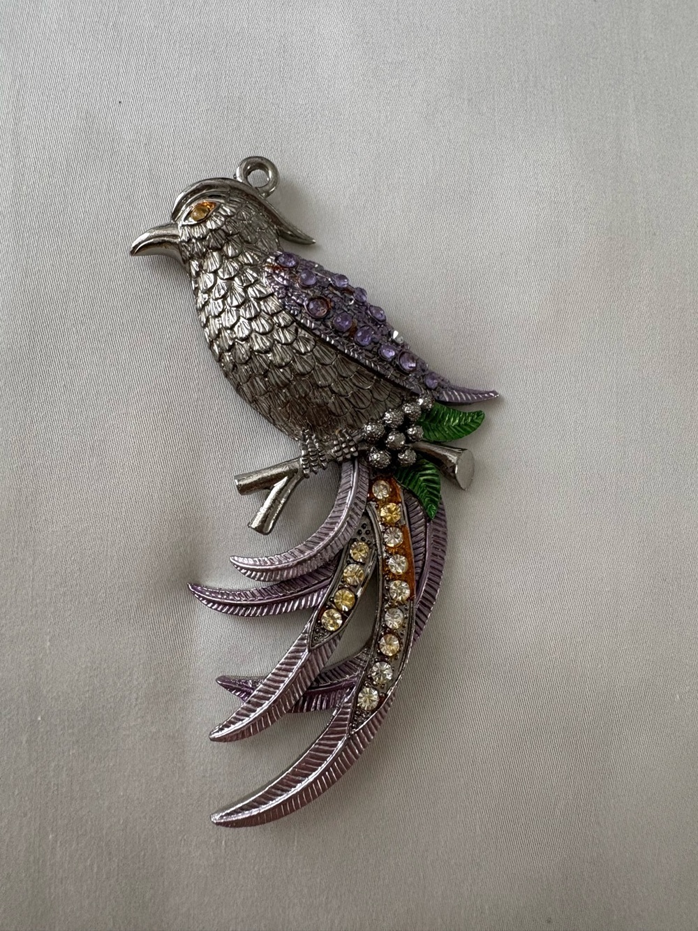 Antique Rhinestone Parrot Pendant